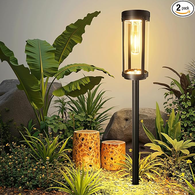 Bright Solar Pathway Lights Outdoor, 2 Pack Upgraded Solar Powered Garden Lights Waterproof, Auto On/Off Solar Yard Light for Lawn Patio Walkway Driveway Landscape Lighting Decor (Warm White, 2 Pack)