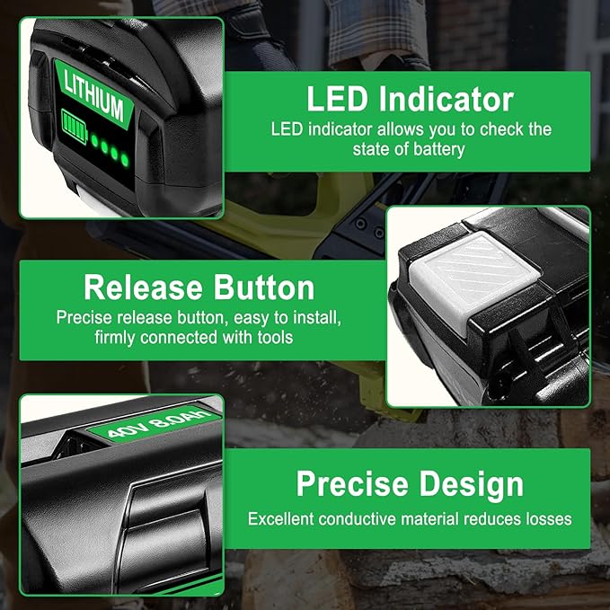 8000mAh Replacement Battery for Ryobi 40V Battery OP4015 OP4050A OP4040 OP4050 OP40201 Compatible with Ryobi 40V Cordless Power Tools (2pack)