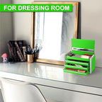 P.I.T. Mini Green Tool Box, Portable 3 Drawer Steel Stackable Tool Box with Magnetic Tab Locking, Green Micro Top Chest with Liner for Tools Storage and Organizers, Home DIY