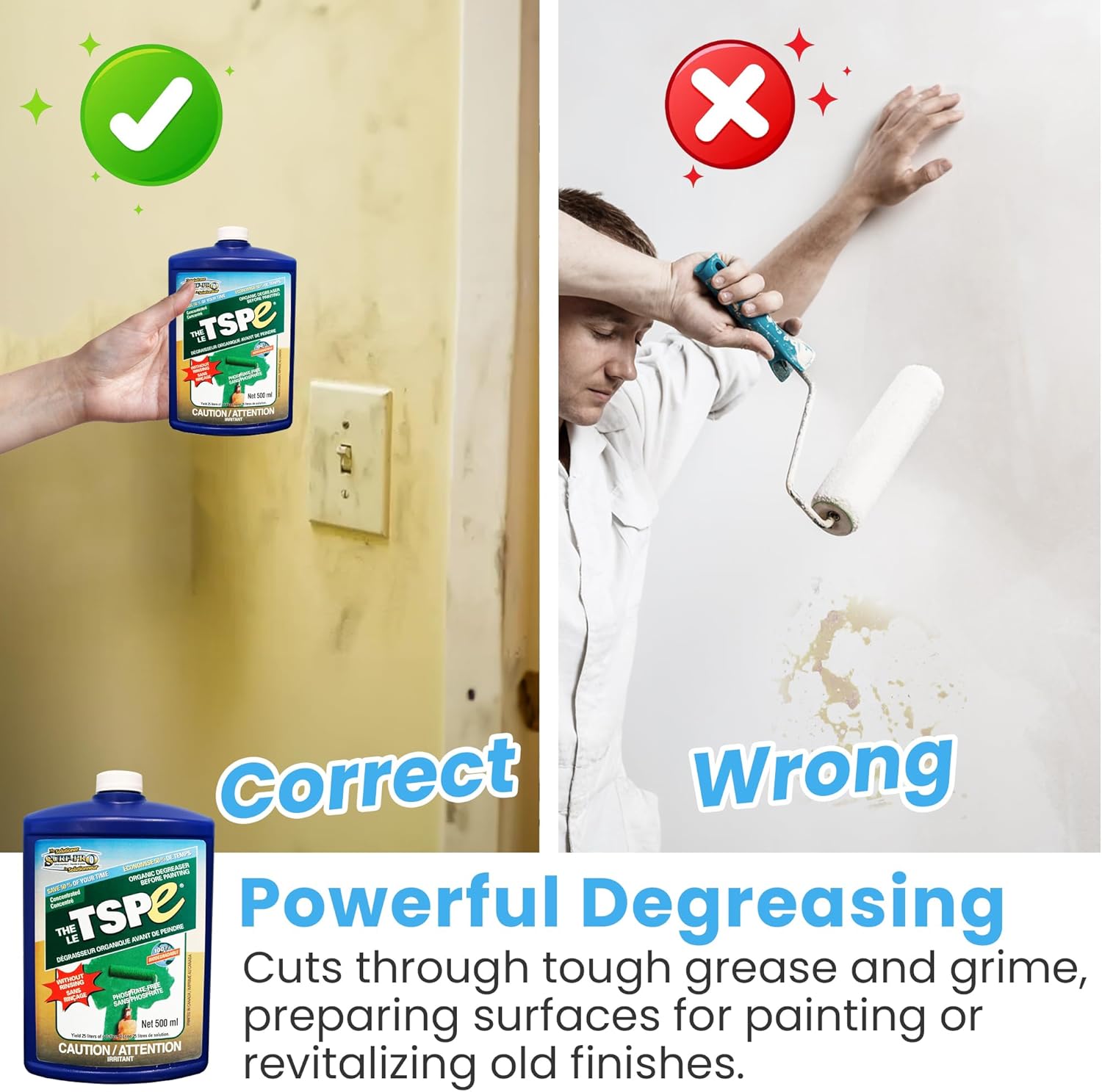 SURF PRO TSP e Organic Degreaser – Phosphate-Free, 500ml Concentrate Makes 6.6 Gal (25L) Solution – Biodegradable Cleaner for Walls, Trim, Siding – No Rinse, Paint Prep