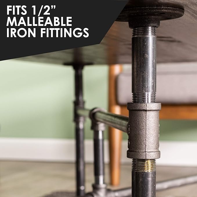 PIPE DÉCOR 1/2" x 3.5" Malleable Cast Iron Pipe Nipple, Pre Cut Connectors, Industrial Steel Grey Fits Standard Half Inch Black Threaded Pipes Nipples and Fittings, Vintage DIY Furniture, 10 Pack