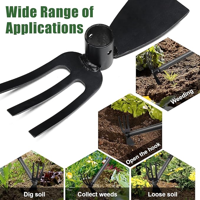 Hoe Garden Tool, 45 Inch Garden Hoe Adjustable Long Handle, 2 in 1 Garden Hoe for Weeding, Stainless Steel Weeder Tool for Yard Long Handle, Gardening Hoe for Planting, Lossening, Digging