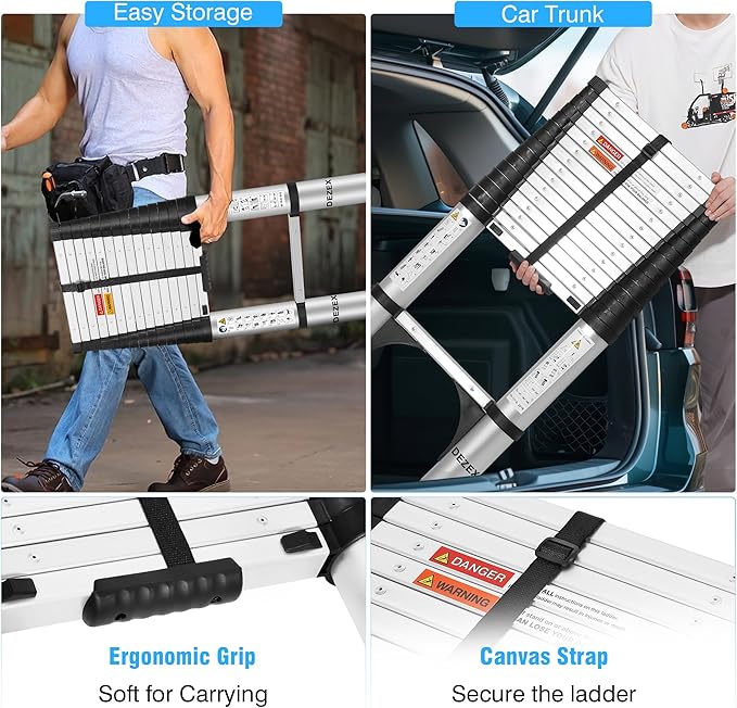 15.5 FT Aluminum Telescoping Ladders - One-Button Retraction Collapsible Extension Ladder for Home,RV,Attic,Lasts 330 LBS with Swivel Feet and Non-Slip Cushion