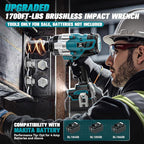 Cordless Impact Wrench 1/2 inch Compatible with Makita Battery: 1700FT-LBS High Torque Impact Wrench Heavy Duty Tool - Brushless Electric Impact Gun Includes LED Work Light - Bare Tool Only