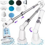 Electric Spin Scrubber,Floor Shower Scrubber with Long Handle Power Scrubber Dual Speeds,Cleaning Brush Cordless Scrub Brush with 3 Adjustable Angles,8 Brush Heads for Bathroom,Tile