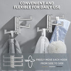 Angle Simple Swivel Towel Hooks for Bathroom, SUS 304 Stainless Steel Foldable 3 Arms Hand Towel Holder, Coat Wall Hooks, Polished Chrome, 2 Pack