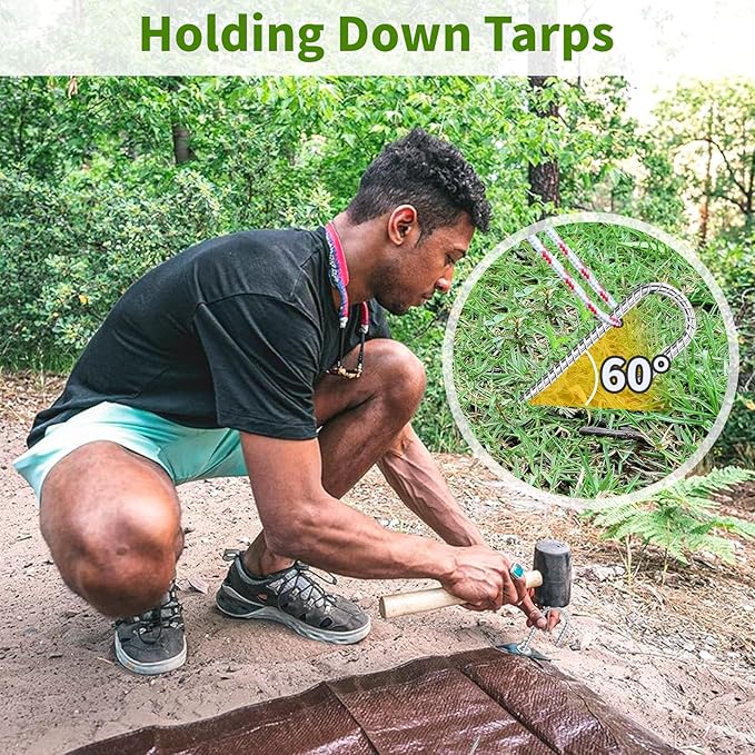 12 inch Stakes Heavy Duty 100-Pack J Hook Metal Fence Stake for Dogs Digging Tent and Outdoor Decorations Inflatables Rebar Metal Spikes for Ground