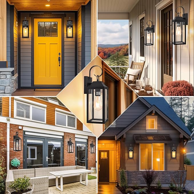 2 Pack Outdoor Light Fixtures Wall Mount, 15 Inch Black Exterior Wall Sconces Waterproof, Large Outside Lights for House, Modern Wall Lanterns Clear Glass
