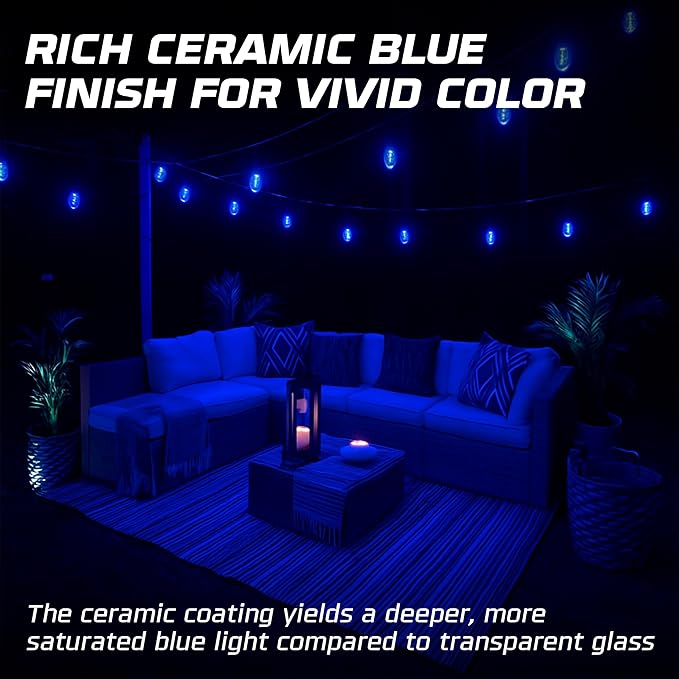 OHLECTRIC 10 Pack - S11 Ceramic Blue Night Bulbs | Dimmable | 7.5W Incandescent Light Bulb with E26 Medium Base | 40 Lumens Brightness | 2700K Warm White Light for Home Illumination