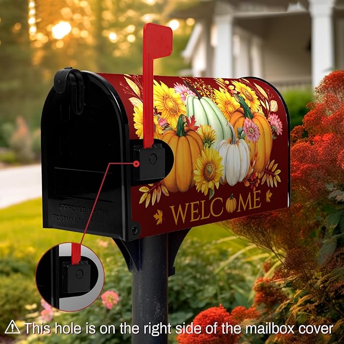 Fall Autumn Pumpkin Mailbox Cover Magnetic Yellow Sunflower Maple Leaves Mailbox Cover Large Size 25.5 X 21 Inch Thanksgiving Welcome Post Box Covers Wraps Home Garden Decor for Outdoor