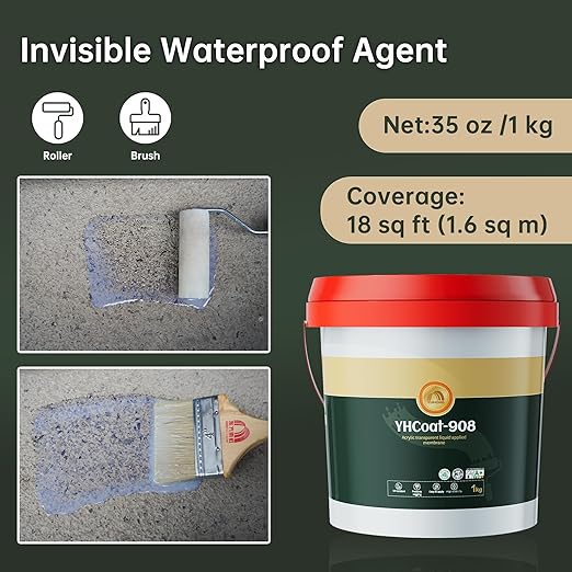 35 oz Transparent Waterproof Coating, Clear Liquid Sealant Invisible Waterproofing Adhesive Leak Repair Agent for Concrete, Wall, Wood, Brick, Water-Based Outdoor & Indoor Paint Sealer 1KG
