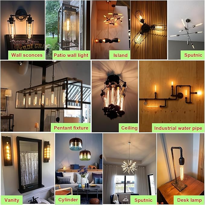 7.3 Inch E26 Led Bulb 6W Dimmable, 2700k Soft White Edison Bulbs 800LM, Equal 80 Watt Tubular T10 T9 Long Clear Glass Light Bulb for Rustic Pendant Pipe Wall Sconces Chandeliers - 6Pack