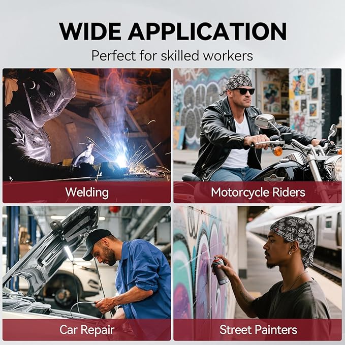 ARCCAPTAIN 2PC Welding Doo Rag, Welding Cap, Protective Welders Cap, Welding Hats for Men, Fireproof Cotton and Durable for Safety, Skull, L Size