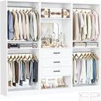 Unikito 75" Modular Closet Organizer System with Mirror & Drawers, 3-in-1 Freestanding Wardrobe Tower with Adjustable Shelves & Hanging Rods, Heavy-Duty Bedroom Storage for Walk-in Closets, White