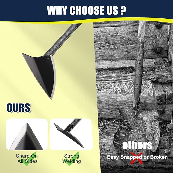 Professional Triangle Hoe with Detachable Shaft - Extra Wide 9.5" Sharpened Blade for Farm/Garden, 15"-71" Adjustable Stainless Steel Pole