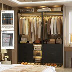 Aheaplus Closet System with 6 Drawers, 4.5ft Wood Closet Organizer System, Walk-in Closet or Small Closets Wardrobe, Clothes Rack with Hanging Rods, Set of 2 Black