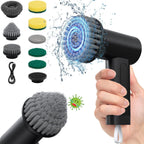 Electric Spin Scrubber, 3000 mAh Cordless Power Scrubber with 8 Replaceable Heads, Dual Speed Lightweight Handheld Scrubber for Cleaning Stove/Bowl/Sink/Corner/Tile/Grout (Black)