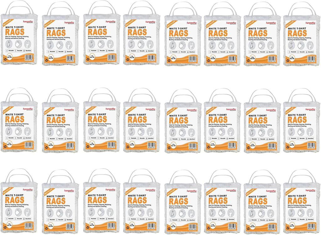 Recycled White T-Shirt Cleaning Rags (1 lb. Bag - Pack of 24) – Shop Rags Bulk for Oil, Stain, Grease, Paint, and Auto Cleaning, Multipurpose