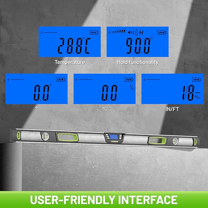 Huepar 48-Inch Digital Level, Professional Smart Precision Torpedo Level Tool, Bright LCD Display, Audible Alerts, Magnetic Bottom, IP54 Dust Water Resistant, with Carrying Case