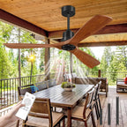 52 Inch Ceiling Fans Without Lights, Outdoor Ceiling Fan No Light with Remote, 3 Downrods, 3 Wood Blades, Timer, 6 Speeds Modern Ceiling Fan Noiseless Reversible DC Motor for Patios Porch Bedroom