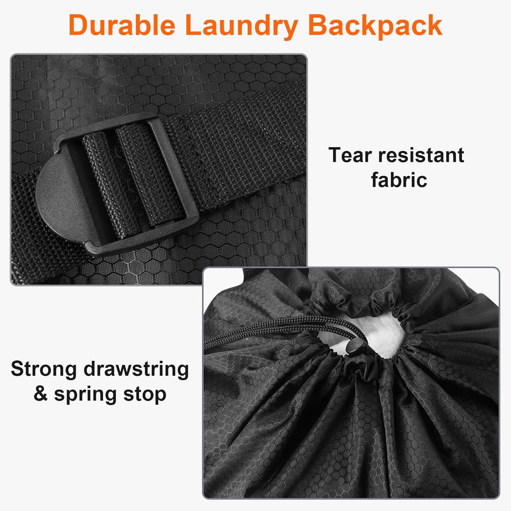 Femuar Laundry Bag Backpack Durable Laundry Bag with Shoulder Straps and Mesh Pockets Portable Laundry Dirty Clothes Hamper Bag for College Dorm (Black)