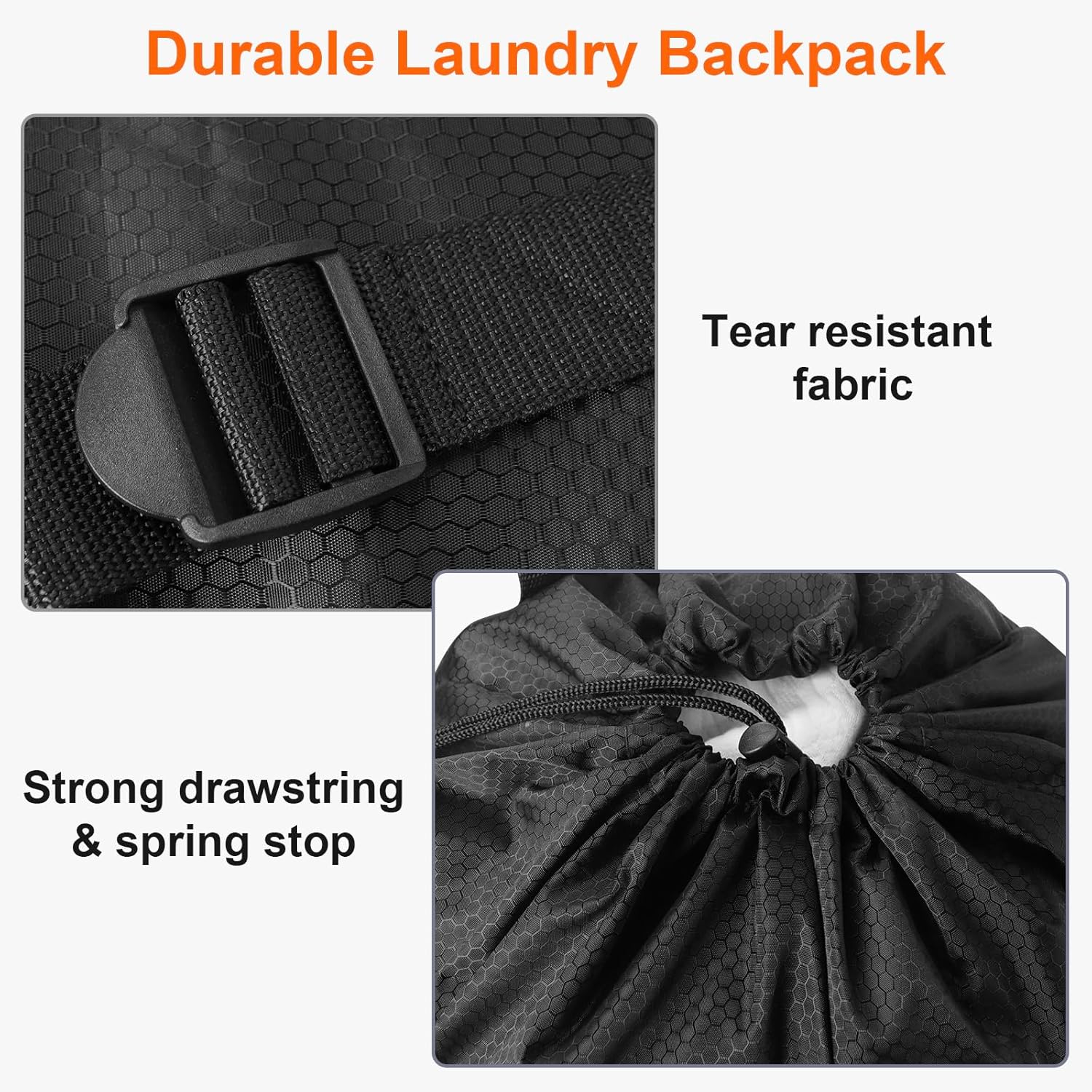 Femuar Laundry Bag Backpack Durable Laundry Bag with Shoulder Straps and Mesh Pockets Portable Laundry Dirty Clothes Hamper Bag for College Dorm (Black)