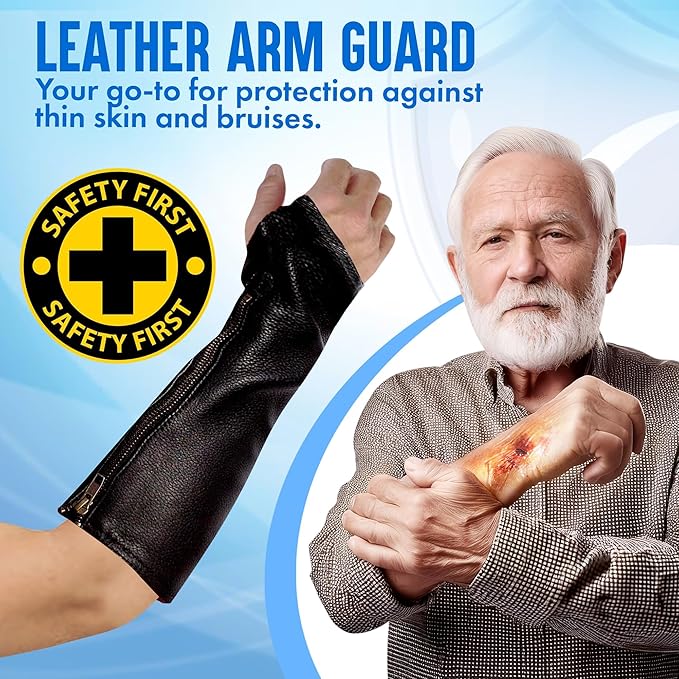 Arm Chaps Leather Protective Sleeves Arm Guard - Prevent Cuts, Scratches & Bruises - Genuine Cowhide - Ideal for Gardening & Construction - Left & Right Form-Fitting. Black (1 Pair/Medium).