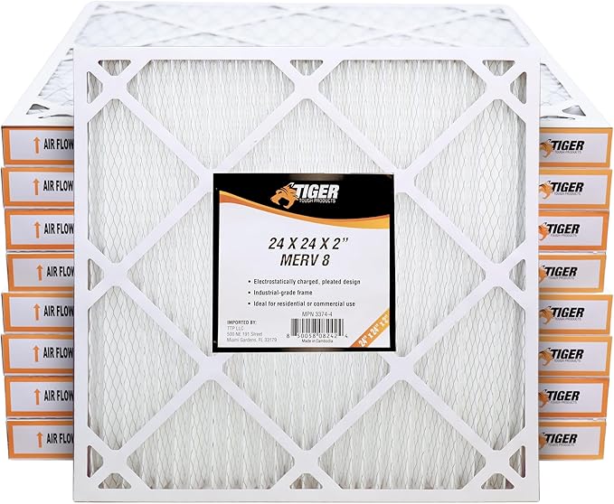 Tiger Tough 24x24x2 MERV 8 MPR 600-800 Air Filter, High-Performance AC Furnace & HVAC Filter, 8-Pack