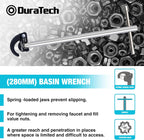 DURATECH 11" Basin Wrench, Sink Wrench, Adjustable Tap Nut Spanner Basin Spanner, Capacity of 3/8" to 1-1/4" for Fixing Back and Union Nuts Under Sink