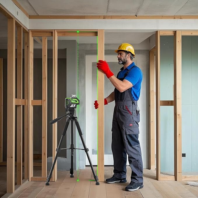 Huepar Self Leveling Laser Level Green Cross Line Laser with 2 Plumb Dots Laser Tool -360° Horizontal Line Plus 140° Vertical Level Laser with Up & Down Points -Magnetic Bracket&AA Batteries Included