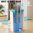 Mop and Bucket Set with Wringer, Dry & Wet Wall Mop Cleaner with Long Handle, Flat Squeeze Spin Dust Mop for Household Floor Cleaning with 4 Microfiber Mops, Turquoise-Cyan