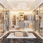 96'' Closet Organizer System with 3 Hanging Rods (Without 3 Storage Shelves), 8FT Closet Systems, Wall Mount Bedroom Wardrobe with 3 Wood Drawers, Adjustable Garment Rack from 5 to 8FT, Grey