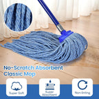 Matthew Cleaning Screw-on Heavy Duty Cotton Wet Mop Replacement Heads(Blue, Large,3Pack) with 2 Pack Microfiber Cloth for Residential & Commercial Floor Cleaning Use- Fit Standard American Screw