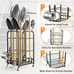 TORACK Garden Tool Organizer Stand with Wheels, Rakes Shovels Yard Tools Stand for Garage, Shed, Garden, Indoor/Outdoor Long-Handled Tools Cart