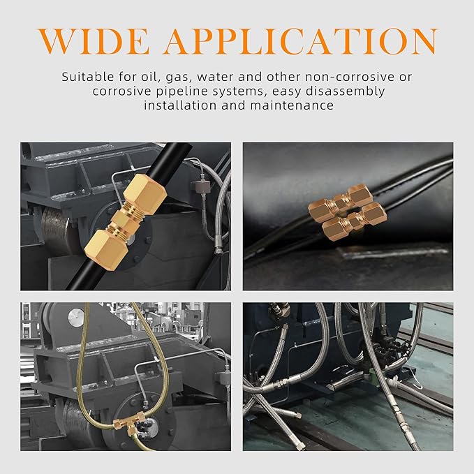 135PCS Brass Compression Tube Pipe Fittings Kits, 1/8" 3/16" 1/4" 3/8" 1/2" Union/Tee/Elbow/Straight Connector for Industrial Use and Trucks Trailers