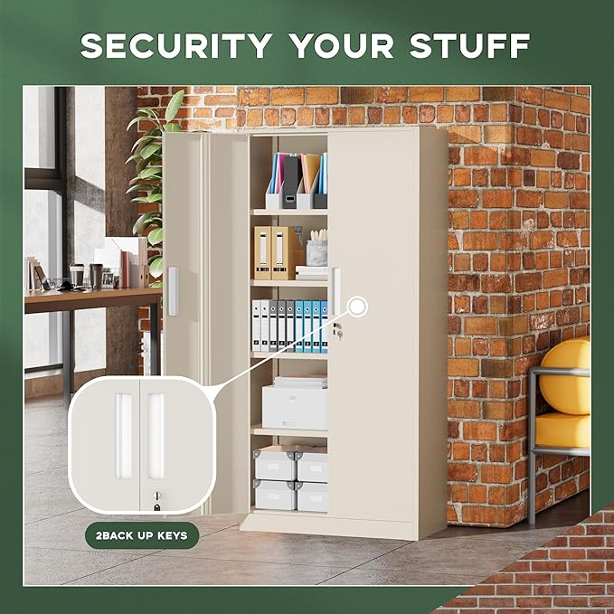 Greenvelly Metal Storage Cabinets, 72” Steel Garage Storage Cabinet with Doors and 4 Shelves, Metal Tool Cabinet, Steel Filing Cabinet for Home Office, Basement, Garage, School(Grey)