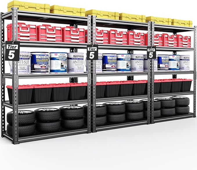 TigerParty 2050LBS Heavy Duty Garage Shelving, 5-Tier Adjustable Storage Shelves, Metal Shelving Unit and Storage Rack for Pantry, Basement, Warehouse, 72" H x 36" W x 16" D, Melamine Faced Board