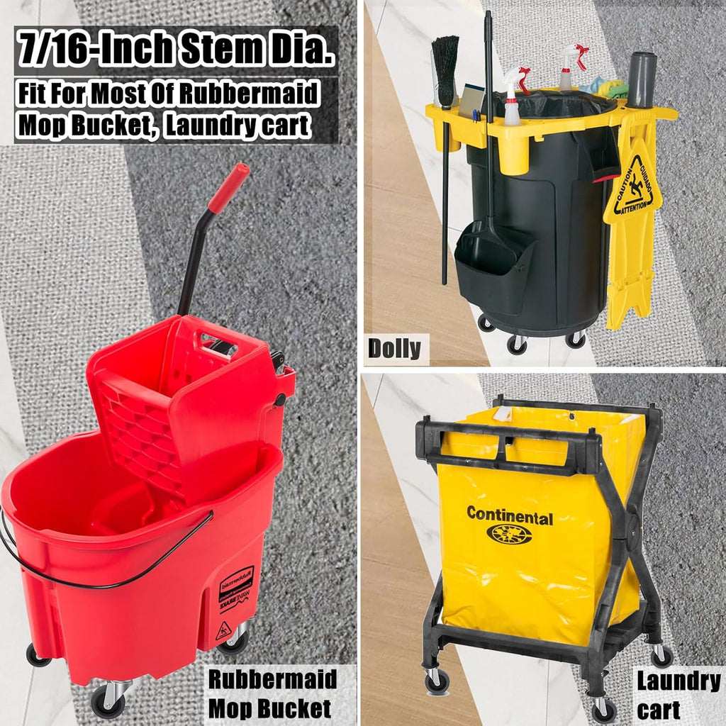 4-Inch Swivel Stem Caster for Rubbermaid Mop Bucket Utility Cart, 7/16-Inch Stem Diameter Rubber Wheel Set of 4, Heavy Duty TPR Weber Grills Shop Vac Replacement Wheels