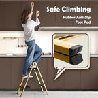 Taranta 3 Step Ladder,Aluminum Lightweight Folding 3 Step Stool with Anti-Slip Wide Pedal,330lbs Capacity Step Ladder for Household,Kitchen,Office - Gold