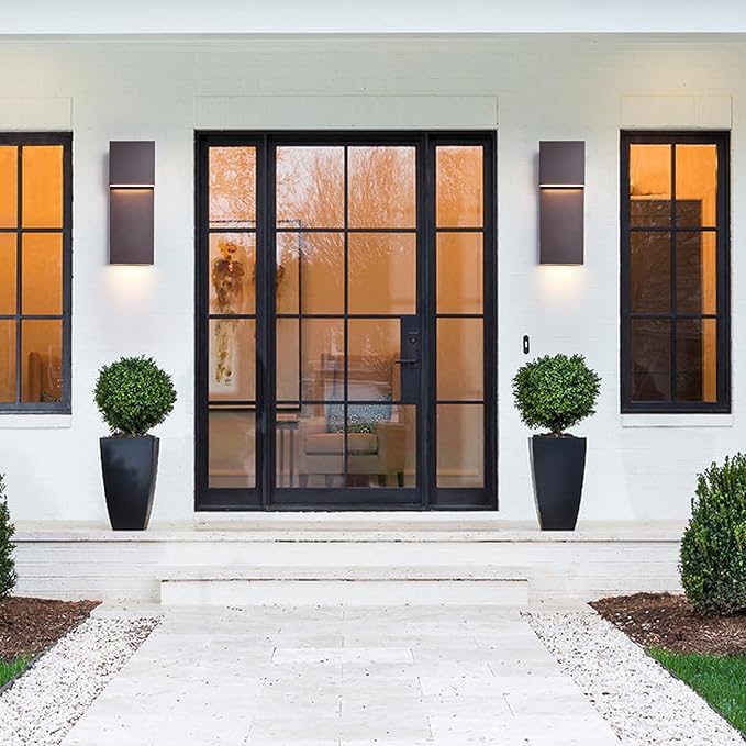 Outdoor Wall Lights Modern Exterior Lighting Fixtures, 3000K Integrated LED, Wall Sconce Lighting 2 Packs, Bronze Outside Wall Mount Lights for House Front Door Porch Garage Patio