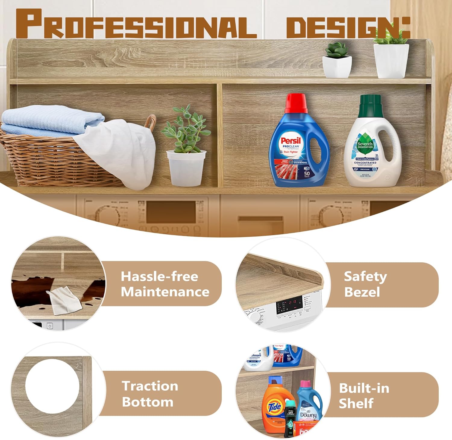 Royxen 2-Tier Washer Dryer Countertop,19.5"H Wood Washer and Dryer Topper with Shelf,Laundry Countertop Over Washer and Dryer, Universal Fit for Laundry Room Organization (White Oak, 54"W X 27.5"D)