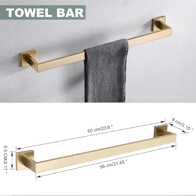 Brushed Gold Bathroom Towel Bar Holder Sets Premium Stainless Steel 4-Piece Bathroom Hardware Set Wall Mounted Bathroom Toilet Paper Holder with Shelf Set.