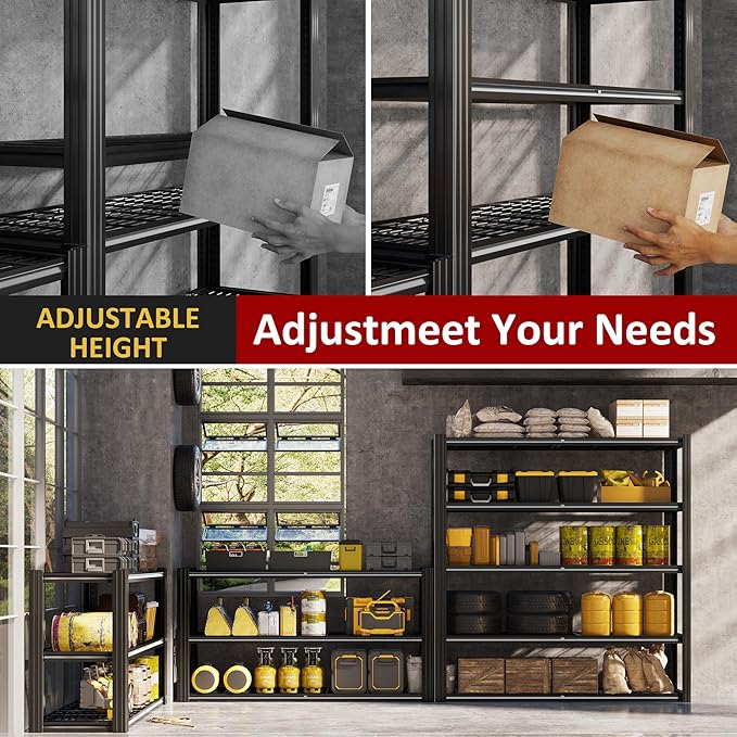 48" W Metal Garage Shelving 5 Tier Storage Shelves Heavy Duty 3030LBS Adjustable Shelf Unit Garage Shelving for Warehouse, Industrial, Basement, 72" H x 48" W x 24" D
