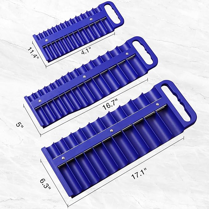 Magnetic Socket Organizer Set, 3-Piece Blue Portable Magnetic Socket Holder Tray, Heavy Duty Socket Racks For 1/2-inch& 3/8-inch& 1/4-inch Drive, Hold 76 Sockets - Fit Shallow&Deep Sockets