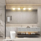 New Bathroom Vanity Light Fixtures Brushed Brass Milk White Globe Glass Shade 4 Lights Modern Wall Bar Sconce Over Mirror