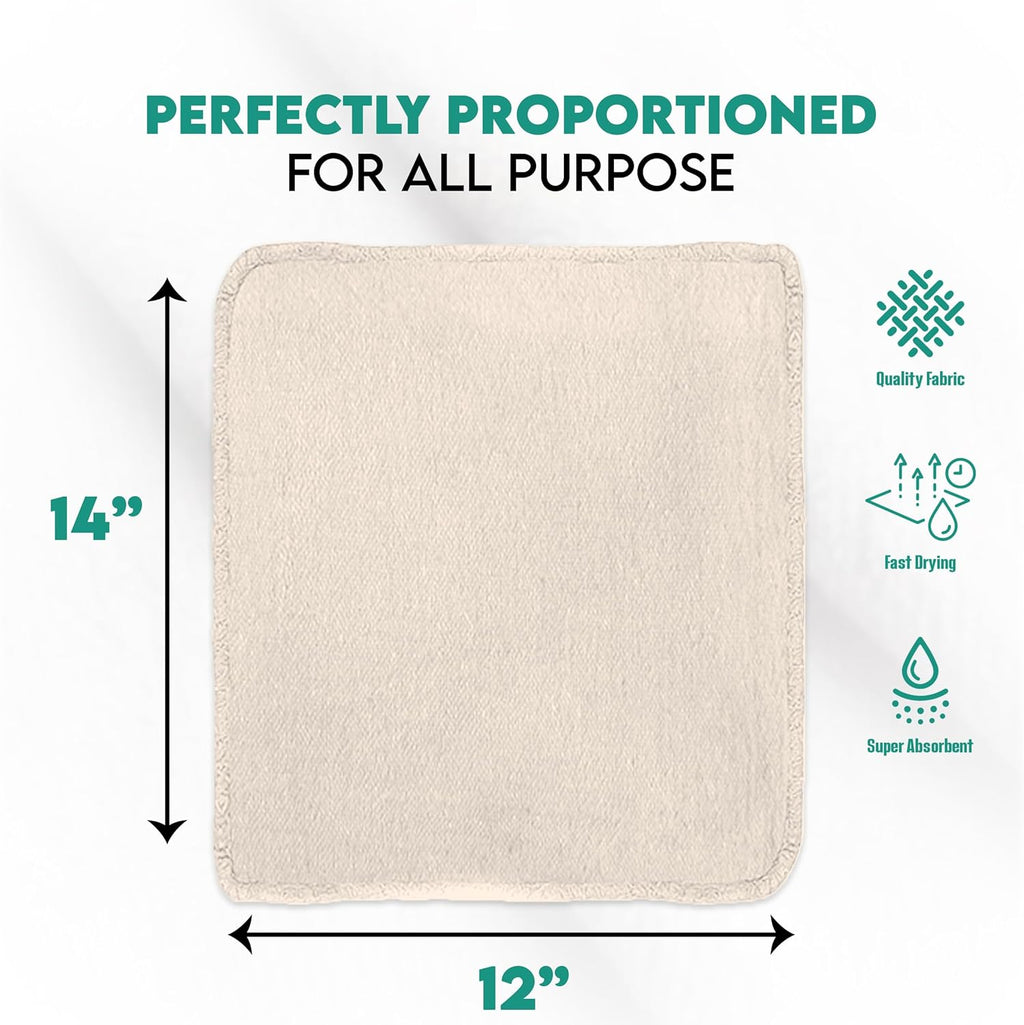 ZUPERIA Cotton Shop Towel – Multipurpose Cleaning Cloths (14" x 12" - Pack of 150 - White) Reusable Shop Rags for Automobiles, Industrial, Restaurants, Garage, and Homes