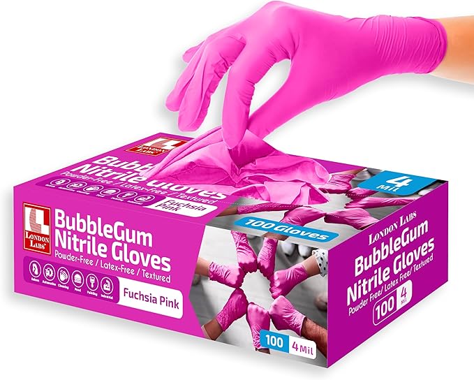 4 Mil – Fuchsia Pink Nitrile Gloves – Disposable Latex Free & Powder Free– Chemical Resistant, Pink Rubber Gloves