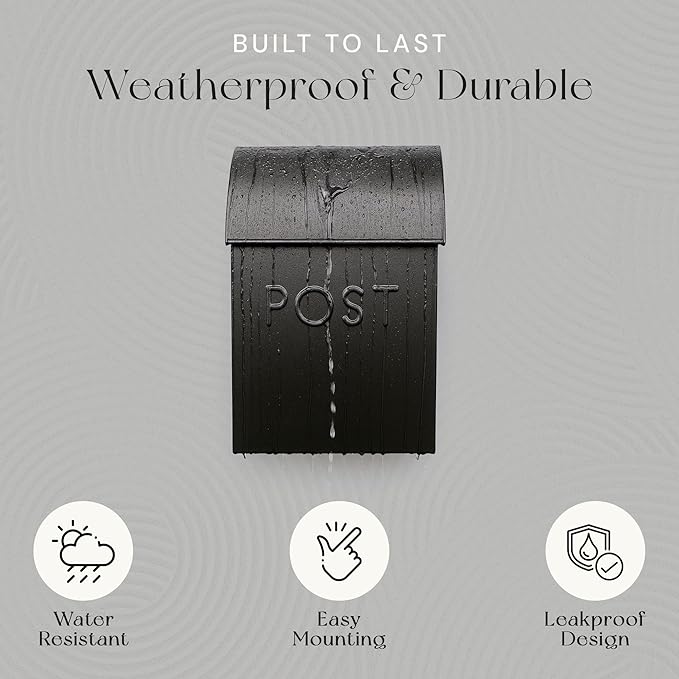 NACH Mailboxes for Outside Wall Mount, 15 x 10 x 4 inches, Black Wall Mounted Mailbox and Newspaper Holder, Waterproof Mailbox for Door - The Milano Mailbox