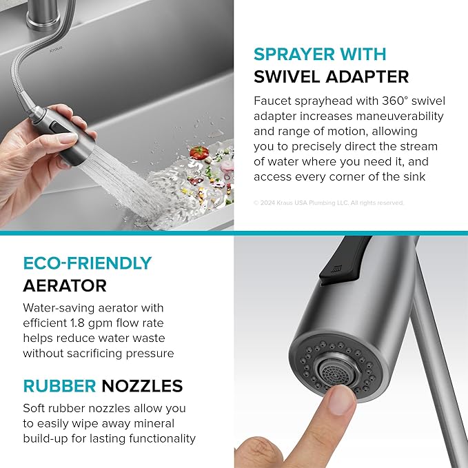 KRAUS Coda Commercial Style 2-Function Single Handle Pull Down Kitchen Faucet in Spot-Free Stainless Steel, KPF-1617SFS