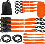 Ratchet Tie Down Straps 4 Pack -15 FT - 2200 LB Heavy Duty Srap for Trucks Cargo Ropes Tie Down Ratchet Rope Set Truck Bed with Safety Lock S Hooks Moving Hold Down-Orange
